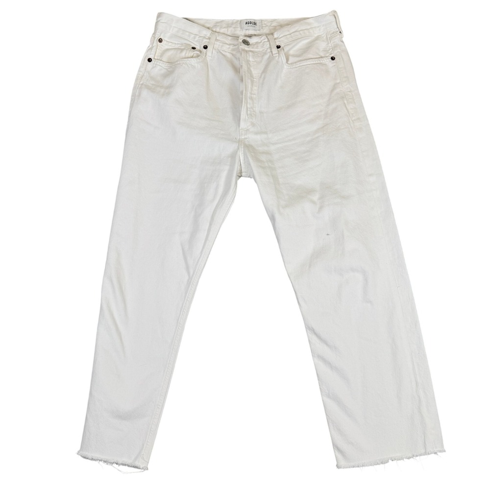 AGOLDE White Straight Leg Raw Hem Jeans Size 30 High Rise Denim